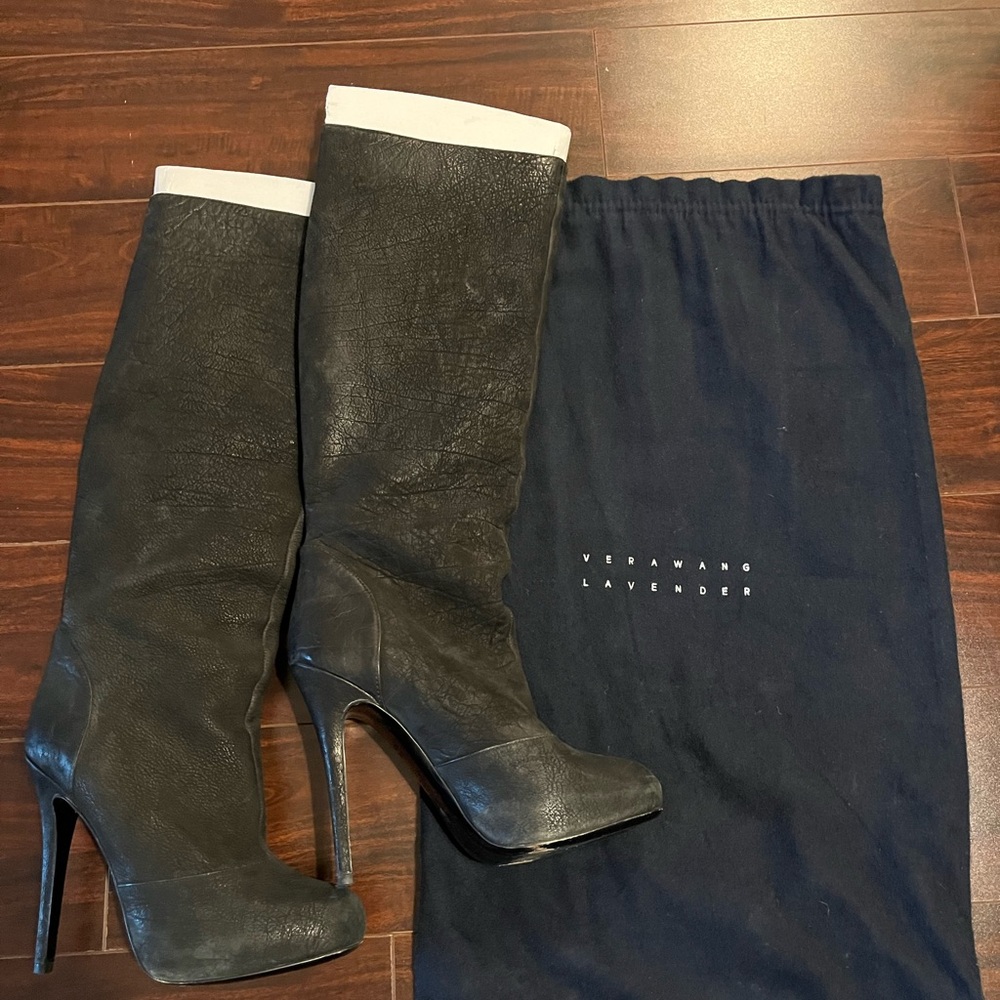 Vera Wang Black Leather High-Heel Boots